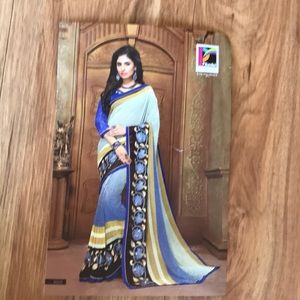 Blue/multicolored Saree with embroidered detail
